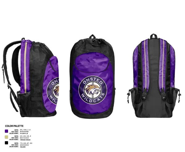 Gear Bag, Onsted Wildcats, Baseball, Teamtime, Team time, sublimation, custom sports apparel, team uniforms, spirit wear, spiritwear, sports uniforms, custom shirts, team store, custom team store, fundraiser sports, apparel fundraiser