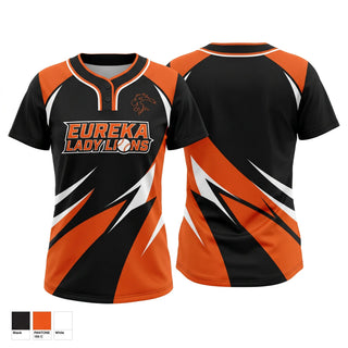 Two Button Softball Jersey, Eureka Lady Lions Softball, Softball, Teamtime, Team time, sublimation, custom sports apparel, team uniforms, spirit wear, spiritwear, sports uniforms, custom shirts, team store, custom team store, fundraiser sports, apparel fundraiser