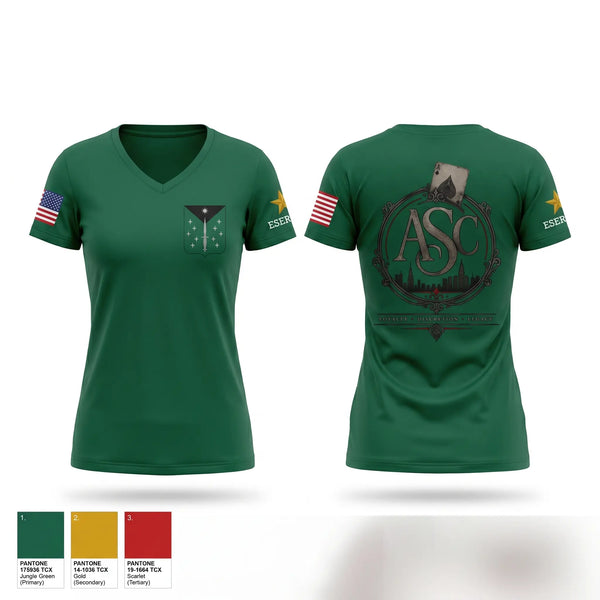 Womens Short Sleeve Vneck Shirt, ASC, 389th MI BN, Army, Teamtime, Team time, sublimation, custom sports apparel, team uniforms, spirit wear, spiritwear, sports uniforms, custom shirts, team store, custom team store, fundraiser sports, apparel fundraiser
