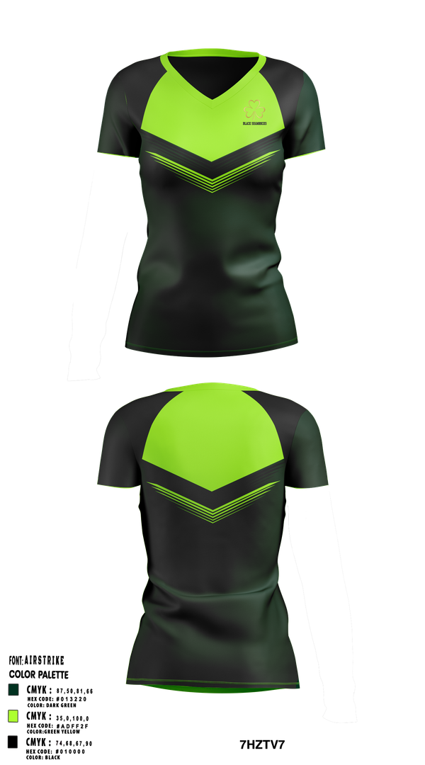 Womens Short Sleeve Vneck Shirt, Black Shamrocks, , Teamtime, Team time, sublimation, custom sports apparel, team uniforms, spirit wear, spiritwear, sports uniforms, custom shirts, team store, custom team store, fundraiser sports, apparel fundraiser