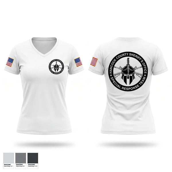 Womens Short Sleeve Vneck Shirt, Hancock County SRT, Police, Teamtime, Team time, sublimation, custom sports apparel, team uniforms, spirit wear, spiritwear, sports uniforms, custom shirts, team store, custom team store, fundraiser sports, apparel fundraiser