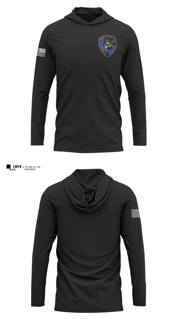 Long Sleeve Performance Shirt with hood, Florence PD K9- Unit, Police, Teamtime, Team time, sublimation, custom sports apparel, team uniforms, spirit wear, spiritwear, sports uniforms, custom shirts, team store, custom team store, fundraiser sports, apparel fundraiser