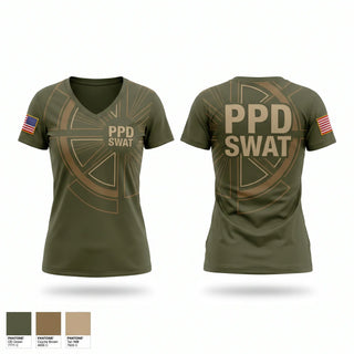 Womens Short Sleeve Vneck Shirt, PPD SWAT, Police, Teamtime, Team time, sublimation, custom sports apparel, team uniforms, spirit wear, spiritwear, sports uniforms, custom shirts, team store, custom team store, fundraiser sports, apparel fundraiser