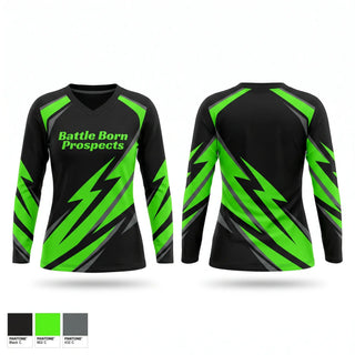 Womens Long Sleeve Vneck Shirt, Battle Born Prospects, Baseball, Teamtime, Team time, sublimation, custom sports apparel, team uniforms, spirit wear, spiritwear, sports uniforms, custom shirts, team store, custom team store, fundraiser sports, apparel fundraiser