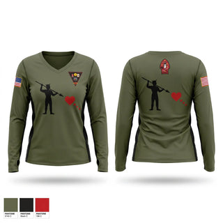 Womens Long Sleeve Vneck Shirt, Bravo Battery 2D LAAD, Marines, Teamtime, Team time, sublimation, custom sports apparel, team uniforms, spirit wear, spiritwear, sports uniforms, custom shirts, team store, custom team store, fundraiser sports, apparel fundraiser
