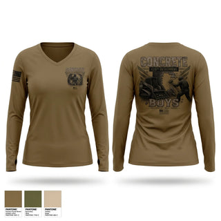 Womens Long Sleeve Vneck Shirt, 429 Concrete Detachment, National Guard, Teamtime, Team time, sublimation, custom sports apparel, team uniforms, spirit wear, spiritwear, sports uniforms, custom shirts, team store, custom team store, fundraiser sports, apparel fundraiser