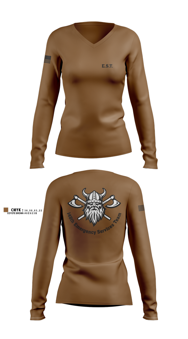 Womens Long Sleeve Vneck Shirt, 148th E.S.T., Police, Teamtime, Team time, sublimation, custom sports apparel, team uniforms, spirit wear, spiritwear, sports uniforms, custom shirts, team store, custom team store, fundraiser sports, apparel fundraiser
