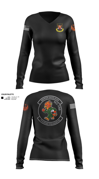 Womens Long Sleeve Vneck Shirt, 150th Orange County Composite Squadron, NC Wing, Civil Air Patrol, Air Force, Teamtime, Team time, sublimation, custom sports apparel, team uniforms, spirit wear, spiritwear, sports uniforms, custom shirts, team store, custom team store, fundraiser sports, apparel fundraiser