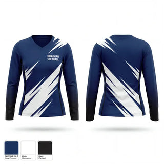 Womens Long Sleeve Vneck Shirt, Moravian Softball, Softball, Teamtime, Team time, sublimation, custom sports apparel, team uniforms, spirit wear, spiritwear, sports uniforms, custom shirts, team store, custom team store, fundraiser sports, apparel fundraiser
