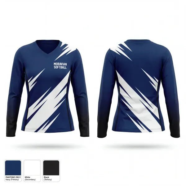 Womens Long Sleeve Vneck Shirt, Moravian Softball, Softball, Teamtime, Team time, sublimation, custom sports apparel, team uniforms, spirit wear, spiritwear, sports uniforms, custom shirts, team store, custom team store, fundraiser sports, apparel fundraiser
