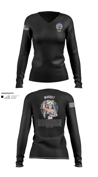 Womens Long Sleeve Vneck Shirt, Karl & Hedwig Ackermann Memorial Institute for Joint Military Intelligence and Law Enforcement Education & Training at MARDET Fort Leonard Wood, , Teamtime, Team time, sublimation, custom sports apparel, team uniforms, spirit wear, spiritwear, sports uniforms, custom shirts, team store, custom team store, fundraiser sports, apparel fundraiser