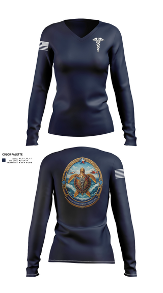 Womens Long Sleeve Vneck Shirt, Air Station Corpus Christi Clinic, Coast Guard, Teamtime, Team time, sublimation, custom sports apparel, team uniforms, spirit wear, spiritwear, sports uniforms, custom shirts, team store, custom team store, fundraiser sports, apparel fundraiser