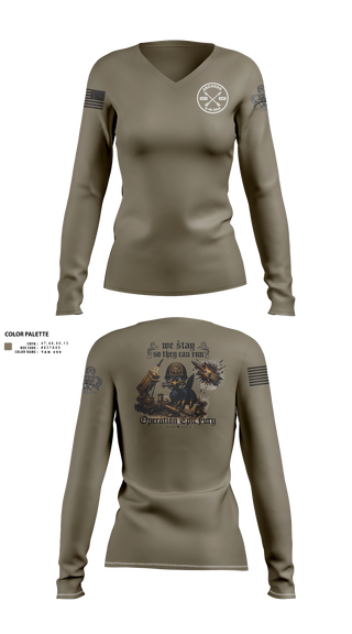 Womens Long Sleeve Vneck Shirt, A/2-43 ADA, Army, Teamtime, Team time, sublimation, custom sports apparel, team uniforms, spirit wear, spiritwear, sports uniforms, custom shirts, team store, custom team store, fundraiser sports, apparel fundraiser