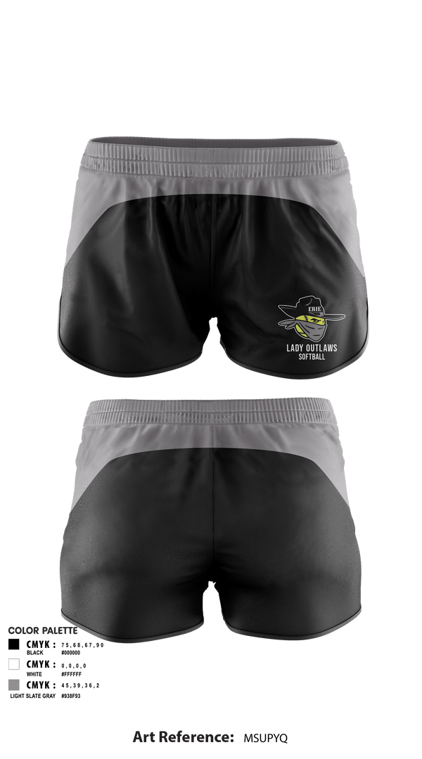 Women's Shorts, Erie Lady Outlaws, Softball, Teamtime, Team time, sublimation, custom sports apparel, team uniforms, spirit wear, spiritwear, sports uniforms, custom shirts, team store, custom team store, fundraiser sports, apparel fundraiser