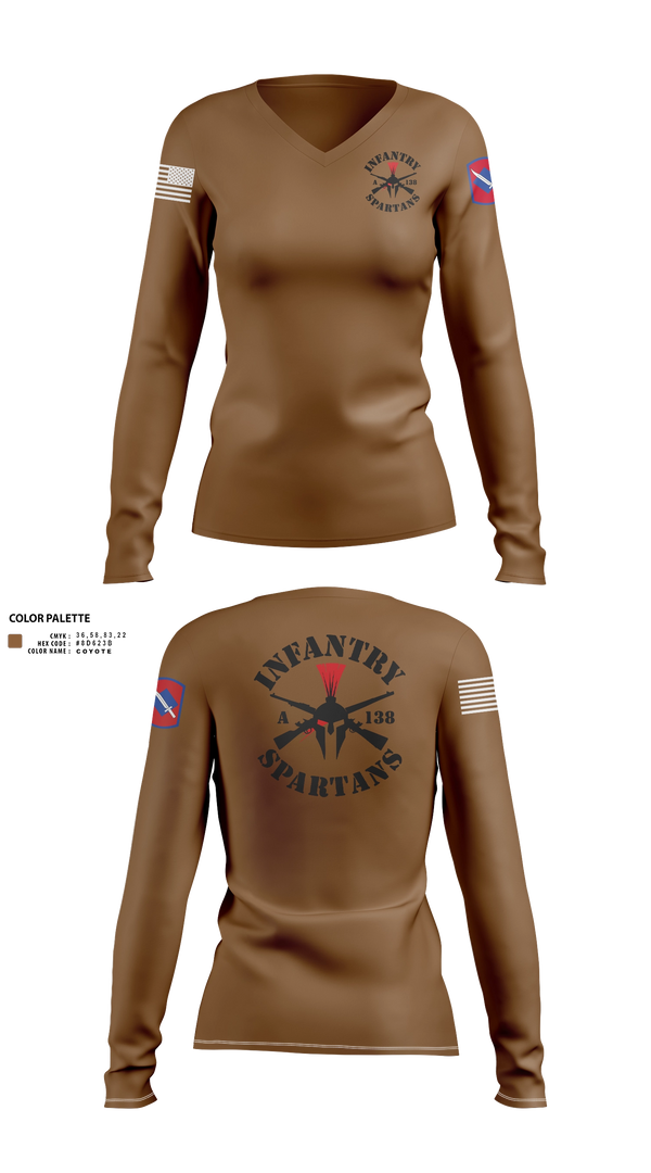 Women's Long Sleeve Vneck Shirt, Alpha Company 1-138th Infantry Regiment, , Teamtime, Team time, sublimation, custom sports apparel, team uniforms, spirit wear, spiritwear, sports uniforms, custom shirts, team store, custom team store, fundraiser sports, apparel fundraiser