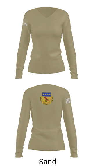 Women's Long Sleeve Vneck Shirt, Alpha BTRY 2/138th FA, National Guard, Teamtime, Team time, sublimation, custom sports apparel, team uniforms, spirit wear, spiritwear, sports uniforms, custom shirts, team store, custom team store, fundraiser sports, apparel fundraiser