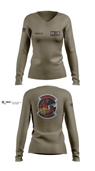 Women's Long Sleeve Vneck Shirt, VQ-3 DET TRVS, Navy, Teamtime, Team time, sublimation, custom sports apparel, team uniforms, spirit wear, spiritwear, sports uniforms, custom shirts, team store, custom team store, fundraiser sports, apparel fundraiser