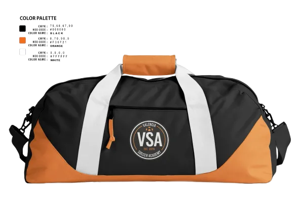 Duffle Bag, Valencia Soccer Academy, Men's Soccer, Teamtime, Team time, sublimation, custom sports apparel, team uniforms, spirit wear, spiritwear, sports uniforms, custom shirts, team store, custom team store, fundraiser sports, apparel fundraiser