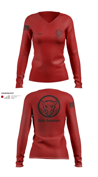 Womens Long Sleeve Vneck Shirt, Exile Solutions, Police, Teamtime, Team time, sublimation, custom sports apparel, team uniforms, spirit wear, spiritwear, sports uniforms, custom shirts, team store, custom team store, fundraiser sports, apparel fundraiser