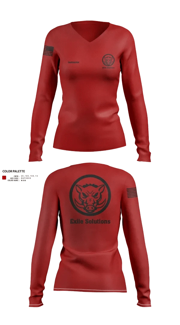 Womens Long Sleeve Vneck Shirt, Exile Solutions, Police, Teamtime, Team time, sublimation, custom sports apparel, team uniforms, spirit wear, spiritwear, sports uniforms, custom shirts, team store, custom team store, fundraiser sports, apparel fundraiser