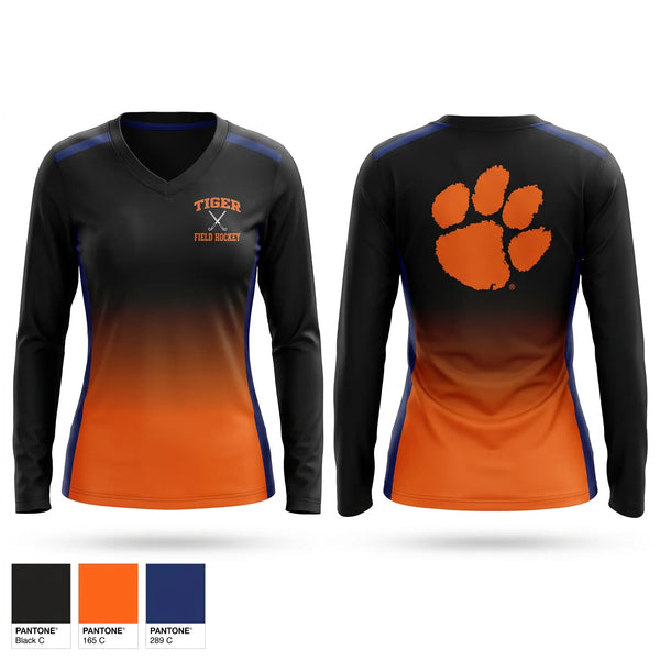 Womens Long Sleeve Vneck Shirt, Biddeford Tigers, Field Hockey, Teamtime, Team time, sublimation, custom sports apparel, team uniforms, spirit wear, spiritwear, sports uniforms, custom shirts, team store, custom team store, fundraiser sports, apparel fundraiser