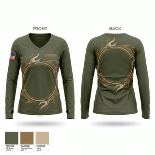 Womens Long Sleeve Vneck Shirt, Vmm-261, Marines, Teamtime, Team time, sublimation, custom sports apparel, team uniforms, spirit wear, spiritwear, sports uniforms, custom shirts, team store, custom team store, fundraiser sports, apparel fundraiser