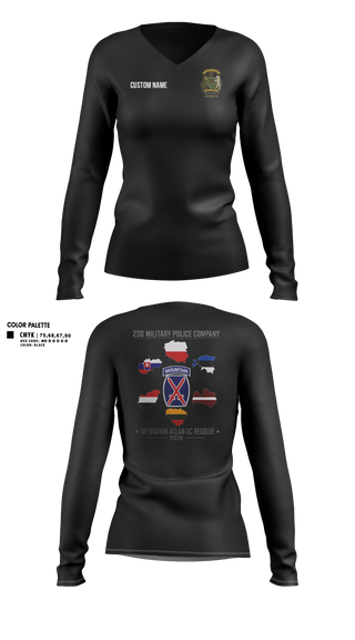 Womens Long Sleeve Vneck Shirt, 23D Military Police Company Deployment 2026, Army, Teamtime, Team time, sublimation, custom sports apparel, team uniforms, spirit wear, spiritwear, sports uniforms, custom shirts, team store, custom team store, fundraiser sports, apparel fundraiser