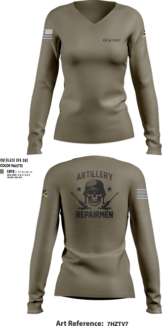 Womens Long Sleeve Vneck Shirt, ARMT 1-320th Field Artillery, Army, Teamtime, Team time, sublimation, custom sports apparel, team uniforms, spirit wear, spiritwear, sports uniforms, custom shirts, team store, custom team store, fundraiser sports, apparel fundraiser