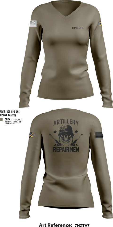 Womens Long Sleeve Vneck Shirt, ARMT 1-320th Field Artillery, Army, Teamtime, Team time, sublimation, custom sports apparel, team uniforms, spirit wear, spiritwear, sports uniforms, custom shirts, team store, custom team store, fundraiser sports, apparel fundraiser