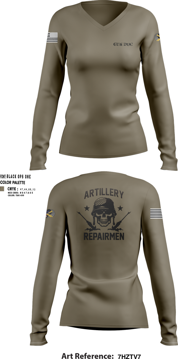 Womens Long Sleeve Vneck Shirt, ARMT 1-320th Field Artillery, Army, Teamtime, Team time, sublimation, custom sports apparel, team uniforms, spirit wear, spiritwear, sports uniforms, custom shirts, team store, custom team store, fundraiser sports, apparel fundraiser
