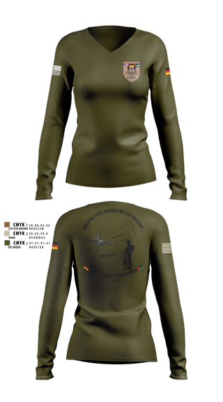 Womens Long Sleeve Vneck Shirt, DEU EinsKtgt CD/CBI, , Teamtime, Team time, sublimation, custom sports apparel, team uniforms, spirit wear, spiritwear, sports uniforms, custom shirts, team store, custom team store, fundraiser sports, apparel fundraiser