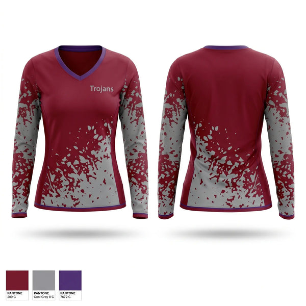 Womens Long Sleeve Vneck Shirt, Trojans, Softball, Teamtime, Team time, sublimation, custom sports apparel, team uniforms, spirit wear, spiritwear, sports uniforms, custom shirts, team store, custom team store, fundraiser sports, apparel fundraiser