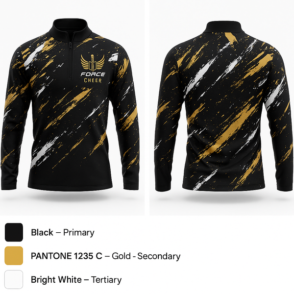 Quarter Zip Jacket, Force Cheer, Spirit Store, Teamtime, Team time, sublimation, custom sports apparel, team uniforms, spirit wear, spiritwear, sports uniforms, custom shirts, team store, custom team store, fundraiser sports, apparel fundraiser