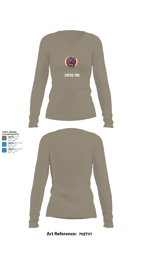 Womens Long Sleeve Vneck Shirt, 345th TRS, , Teamtime, Team time, sublimation, custom sports apparel, team uniforms, spirit wear, spiritwear, sports uniforms, custom shirts, team store, custom team store, fundraiser sports, apparel fundraiser