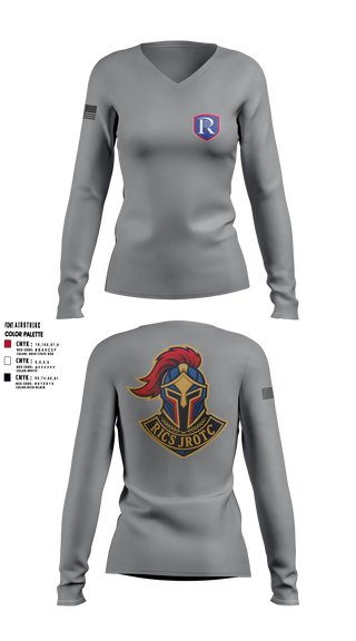 Womens Long Sleeve Vneck Shirt, RICS Raiders, Army, Teamtime, Team time, sublimation, custom sports apparel, team uniforms, spirit wear, spiritwear, sports uniforms, custom shirts, team store, custom team store, fundraiser sports, apparel fundraiser