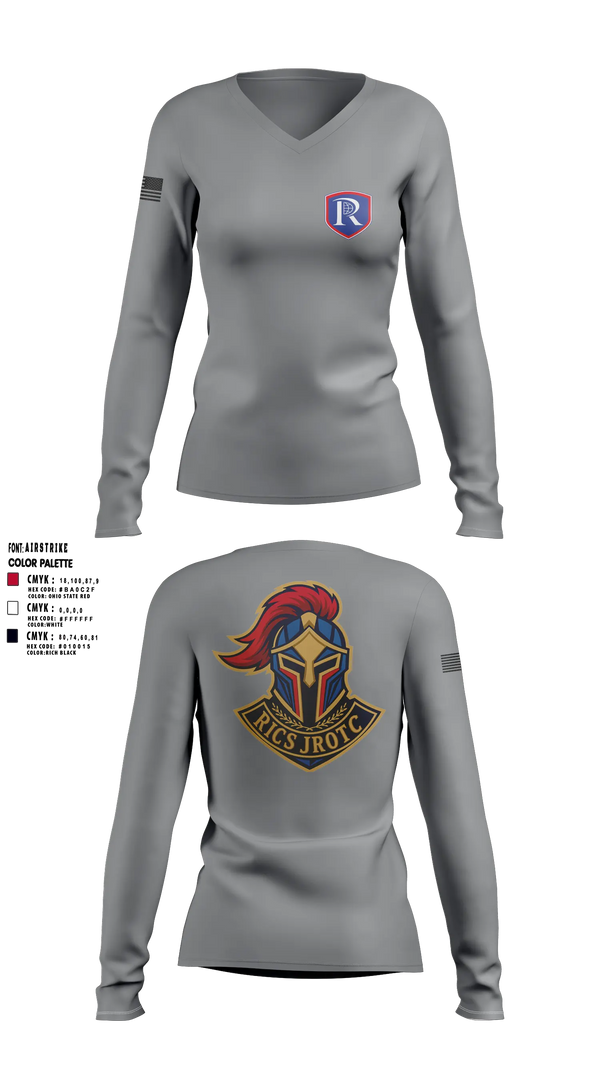 Womens Long Sleeve Vneck Shirt, RICS Raiders, Army, Teamtime, Team time, sublimation, custom sports apparel, team uniforms, spirit wear, spiritwear, sports uniforms, custom shirts, team store, custom team store, fundraiser sports, apparel fundraiser
