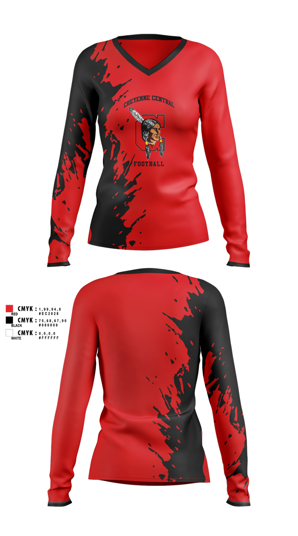 Womens Long Sleeve Vneck Shirt, Cheyenne Central, , Teamtime, Team time, sublimation, custom sports apparel, team uniforms, spirit wear, spiritwear, sports uniforms, custom shirts, team store, custom team store, fundraiser sports, apparel fundraiser