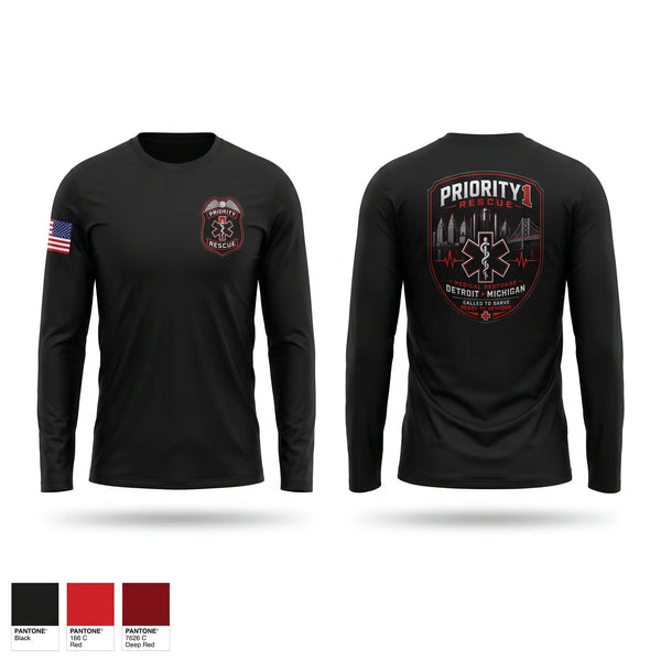 Long Sleeve Performance Shirt, Priority 1 Rescue, EMS/EMT, Teamtime, Team time, sublimation, custom sports apparel, team uniforms, spirit wear, spiritwear, sports uniforms, custom shirts, team store, custom team store, fundraiser sports, apparel fundraiser