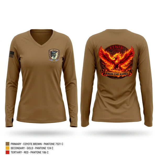 Womens Long Sleeve Vneck Shirt, Fenix, 1-227 AB, 1 ACB, 1 CD, Army, Teamtime, Team time, sublimation, custom sports apparel, team uniforms, spirit wear, spiritwear, sports uniforms, custom shirts, team store, custom team store, fundraiser sports, apparel fundraiser
