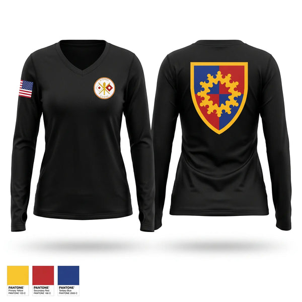 Womens Long Sleeve Vneck Shirt, 149th Signal Company, National Guard, Teamtime, Team time, sublimation, custom sports apparel, team uniforms, spirit wear, spiritwear, sports uniforms, custom shirts, team store, custom team store, fundraiser sports, apparel fundraiser