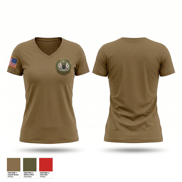 Womens Short Sleeve Vneck Shirt, 110 SFS, National Guard, Teamtime, Team time, sublimation, custom sports apparel, team uniforms, spirit wear, spiritwear, sports uniforms, custom shirts, team store, custom team store, fundraiser sports, apparel fundraiser