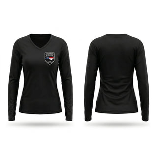 Womens Long Sleeve Vneck Shirt, Louisburg Police Department, Police, Teamtime, Team time, sublimation, custom sports apparel, team uniforms, spirit wear, spiritwear, sports uniforms, custom shirts, team store, custom team store, fundraiser sports, apparel fundraiser