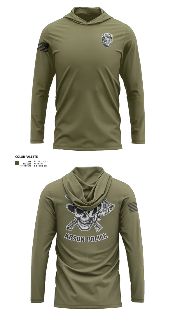 Long Sleeve Performance Shirt with hood, La Marque Arson Police, Police, Teamtime, Team time, sublimation, custom sports apparel, team uniforms, spirit wear, spiritwear, sports uniforms, custom shirts, team store, custom team store, fundraiser sports, apparel fundraiser