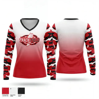 Womens Long Sleeve Vneck Shirt, Elyria High School Track & Field, Track & Field, Teamtime, Team time, sublimation, custom sports apparel, team uniforms, spirit wear, spiritwear, sports uniforms, custom shirts, team store, custom team store, fundraiser sports, apparel fundraiser