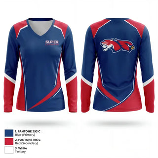 Womens Long Sleeve Vneck Shirt, SLPCR, Men's Lacrosse, Teamtime, Team time, sublimation, custom sports apparel, team uniforms, spirit wear, spiritwear, sports uniforms, custom shirts, team store, custom team store, fundraiser sports, apparel fundraiser