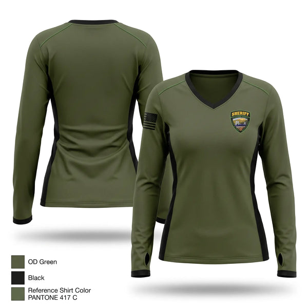 Womens Long Sleeve Vneck Shirt, Cleburne County Sheriff's Office, Police, Teamtime, Team time, sublimation, custom sports apparel, team uniforms, spirit wear, spiritwear, sports uniforms, custom shirts, team store, custom team store, fundraiser sports, apparel fundraiser