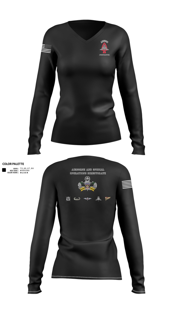 Womens Long Sleeve Vneck Shirt, ABNSOD, Army, Teamtime, Team time, sublimation, custom sports apparel, team uniforms, spirit wear, spiritwear, sports uniforms, custom shirts, team store, custom team store, fundraiser sports, apparel fundraiser