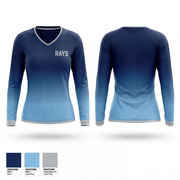 Womens Long Sleeve Vneck Shirt, Rays, Baseball, Teamtime, Team time, sublimation, custom sports apparel, team uniforms, spirit wear, spiritwear, sports uniforms, custom shirts, team store, custom team store, fundraiser sports, apparel fundraiser