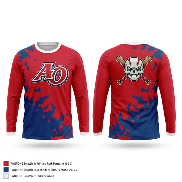 Long Sleeve Performance Shirt, Amador Outlaws, Baseball, Teamtime, Team time, sublimation, custom sports apparel, team uniforms, spirit wear, spiritwear, sports uniforms, custom shirts, team store, custom team store, fundraiser sports, apparel fundraiser