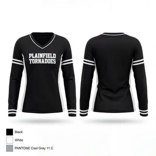 Womens Long Sleeve Vneck Shirt, Plainfield tornadoes, Baseball, Teamtime, Team time, sublimation, custom sports apparel, team uniforms, spirit wear, spiritwear, sports uniforms, custom shirts, team store, custom team store, fundraiser sports, apparel fundraiser